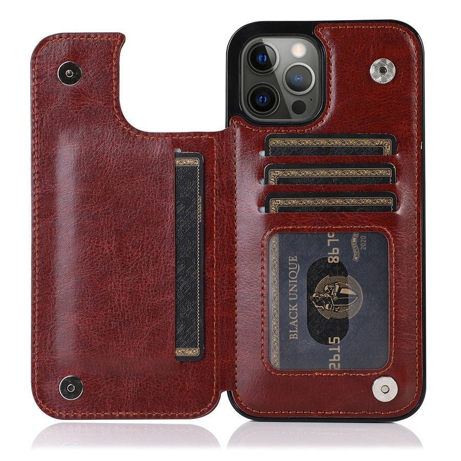 Solid Color Double Buckle Mobile Phone Leather Case