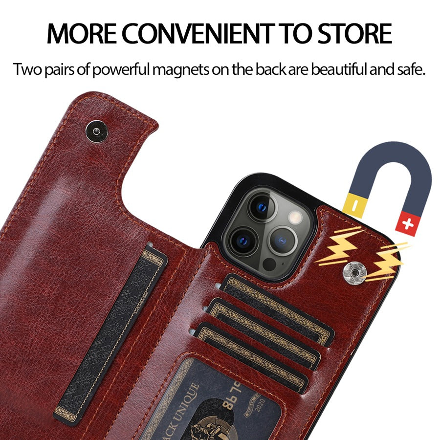 Solid Color Double Buckle Mobile Phone Leather Case